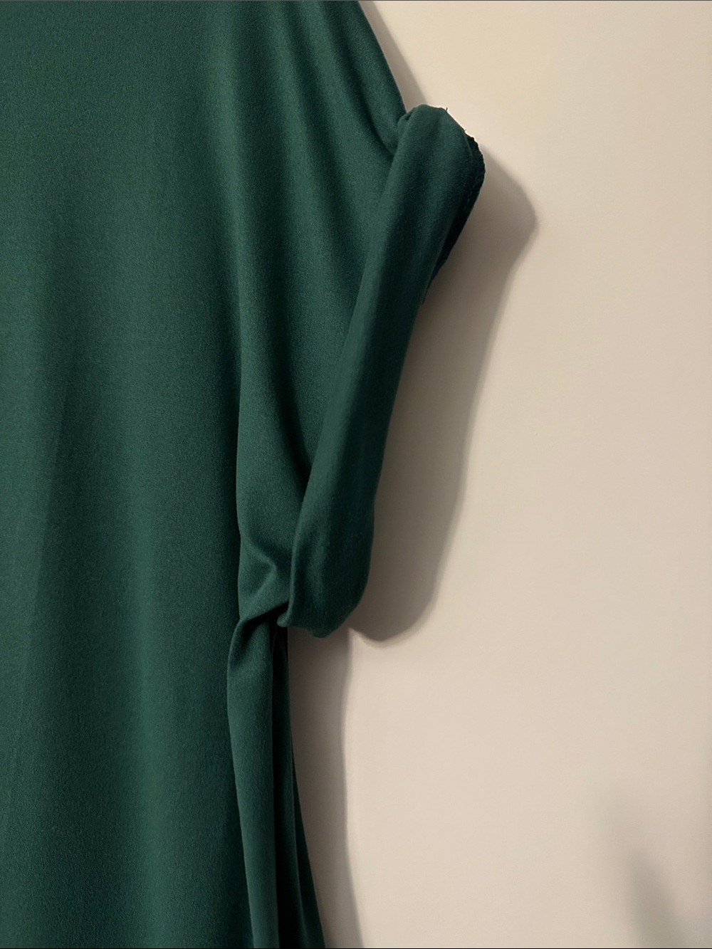 Women's Short Sleeve Dress with Cuffed Sleeves - Forest Green - Picture 2 of 4